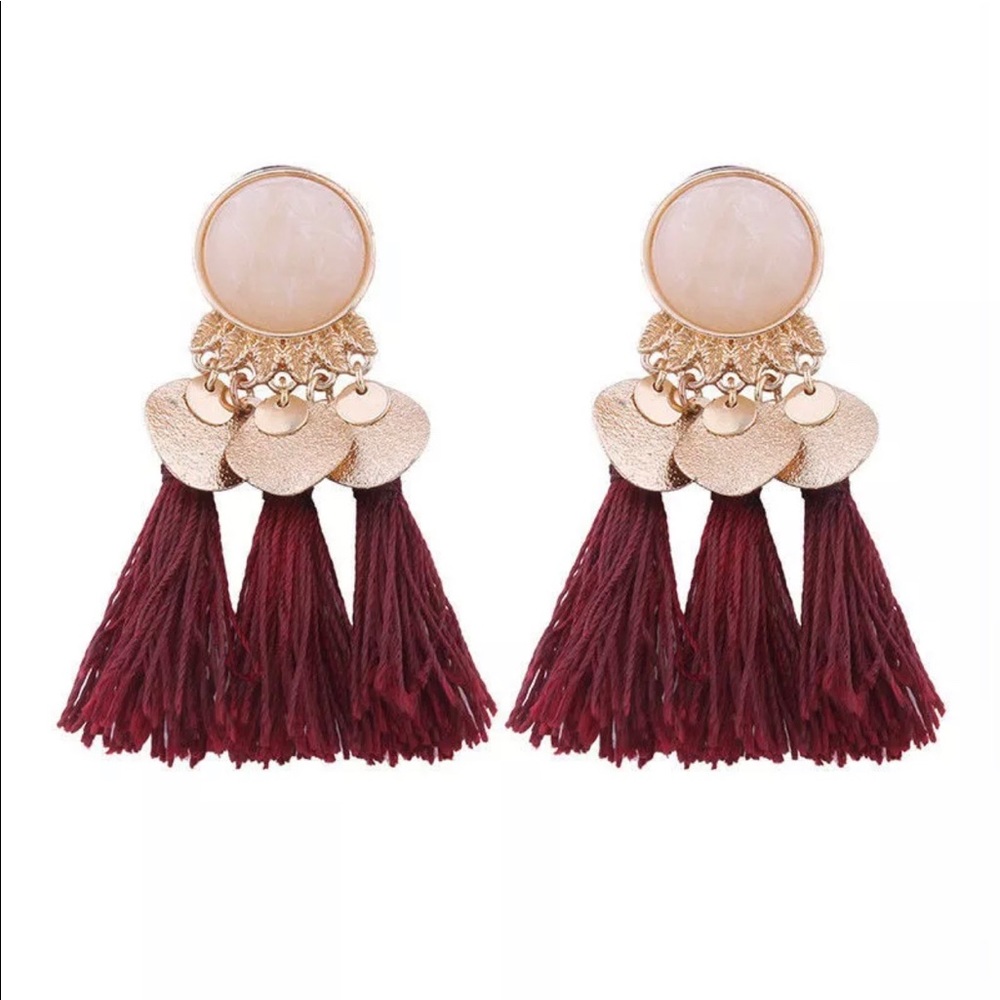 Boho Wine Tassel Earrings